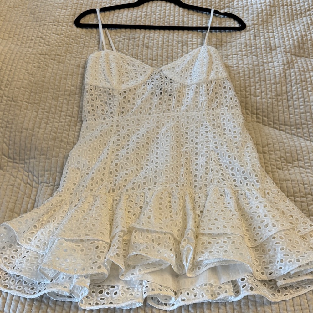 ZARA White Eyelet Ruffle Mini Dress